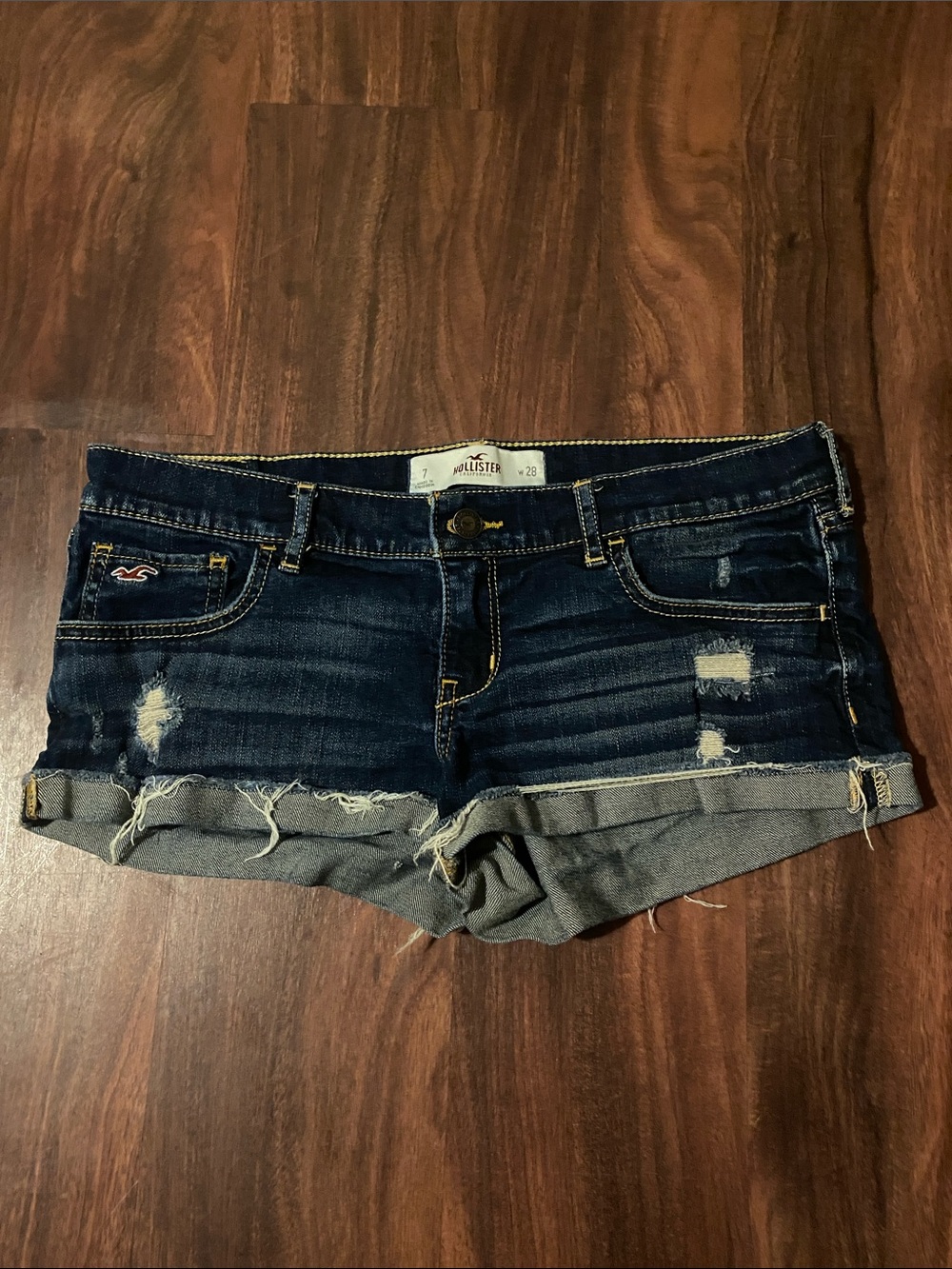 Hollister Dark Indigo Distressed Denim Shortalls